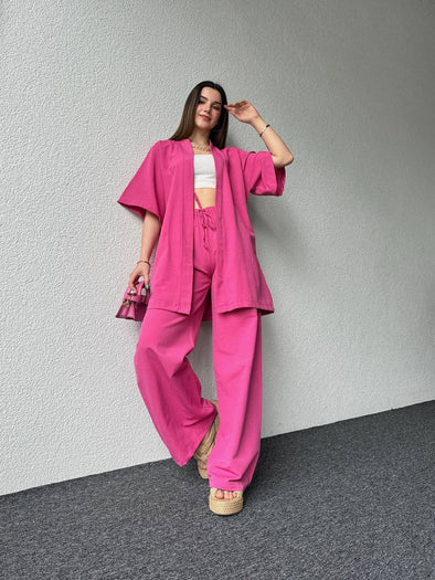 Komplet pink (kimono i siroke pantalone)