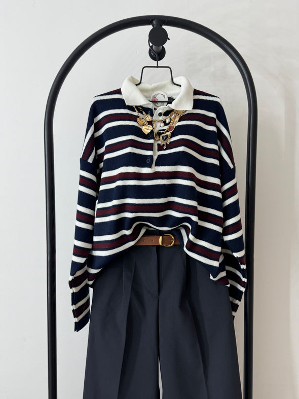 Dzemper sa kragnom - bordo/teget/bijelo