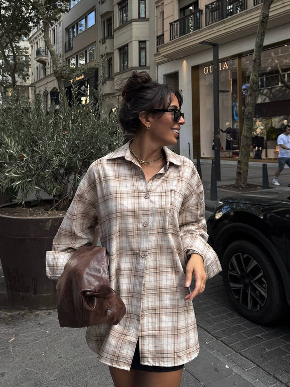 Karirana oversize kosulja - bez