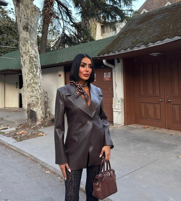 Smedji sako Oversize - od umjetne koze