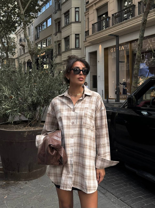 Karirana oversize kosulja - bez