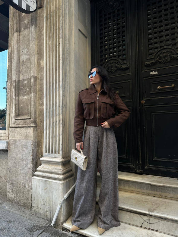 Hlace sirokih nogavica sa uzorkom - smedje