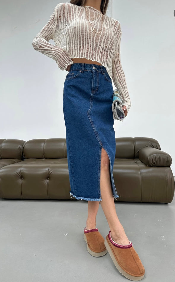 Jeans suknja sa prorezom