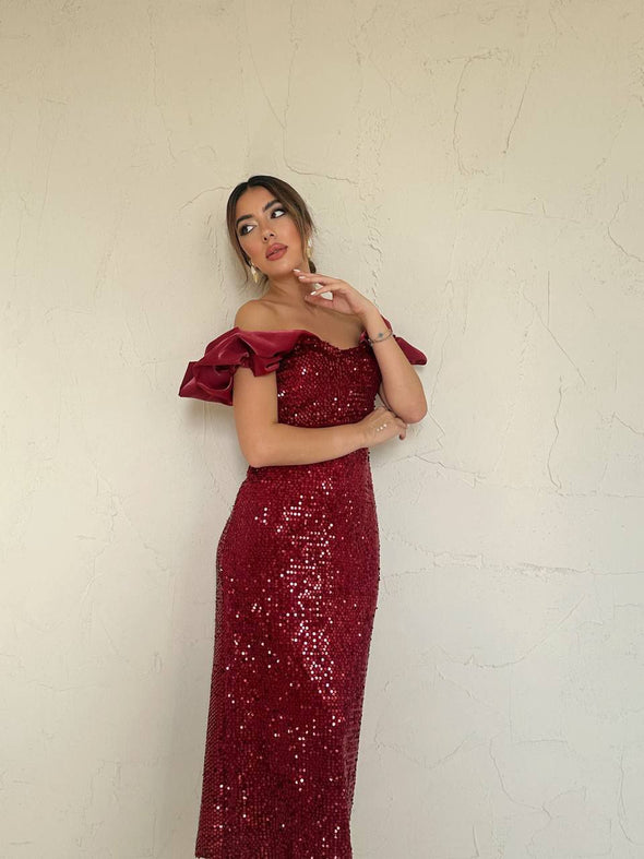 Haljina sa sljokicama - bordo