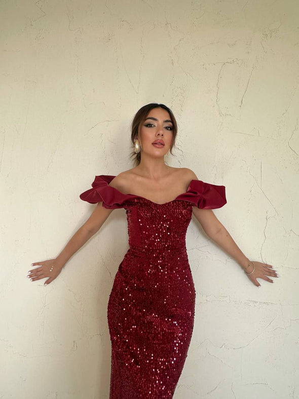 Haljina sa sljokicama - bordo