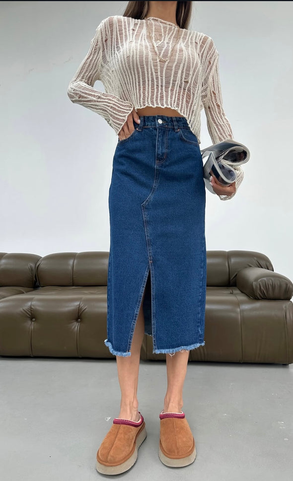 Jeans suknja sa prorezom