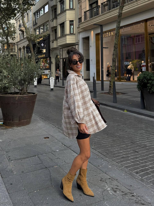 Karirana oversize kosulja - bez