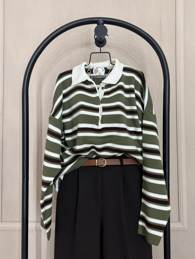 Dzemper sa kragnom - maslinasti