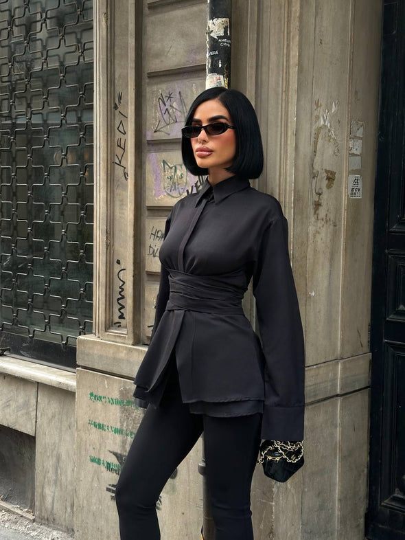 Crna kosulja sa pojasom