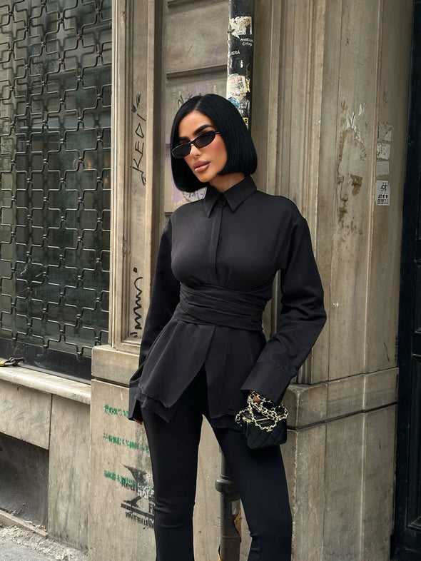 Crna kosulja sa pojasom