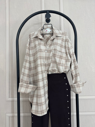 Karirana oversize kosulja - bez