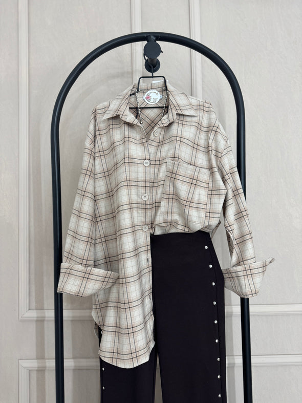 Karirana oversize kosulja - bez