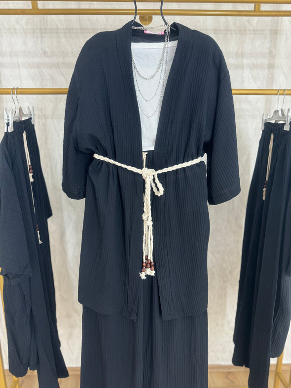 Komplet crni (kimono i pantalone)